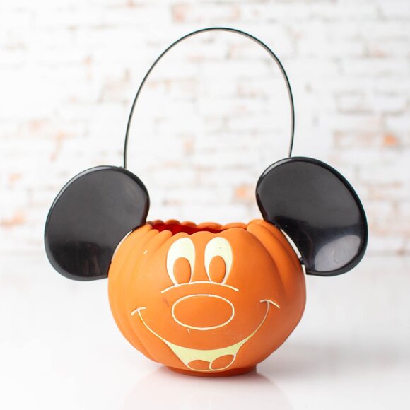 Disney Mickey Mouse Pumpkin Halloween Trick or Treat Bucket Glow in the Dark - Picture 1 of 8